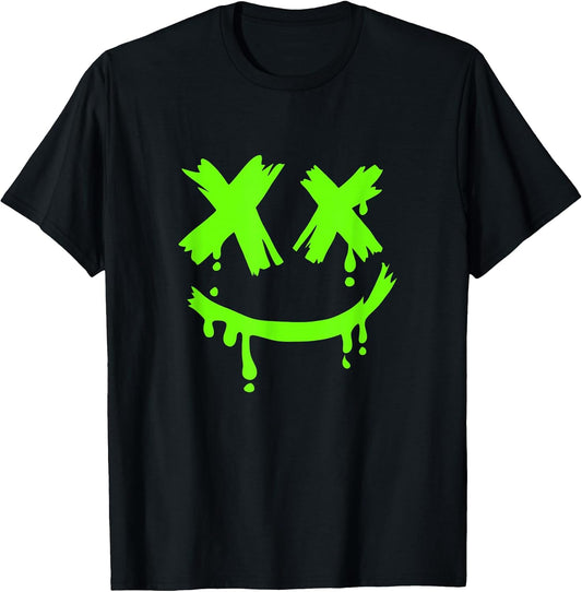 Green Grunge Face Smile Green Graphic T-Shirt