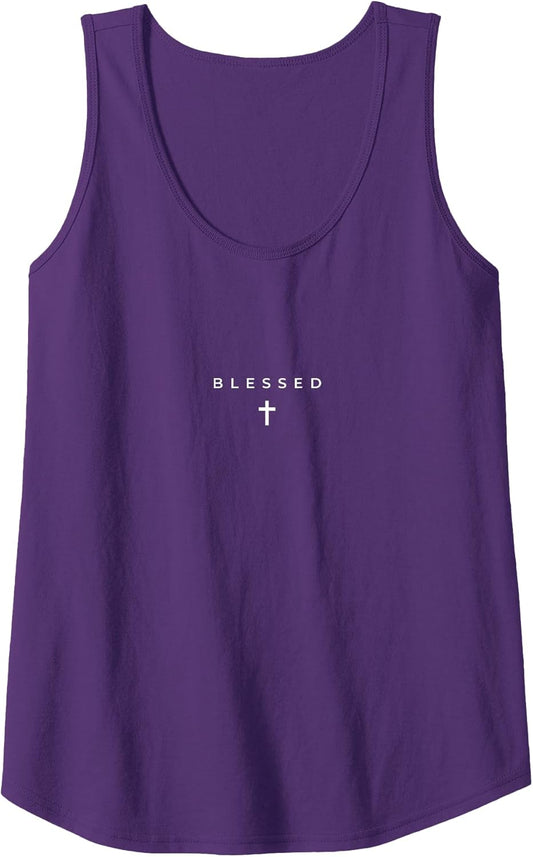 Blessed Cross Subtle Christian Minimalist Religious Faith Tank Top