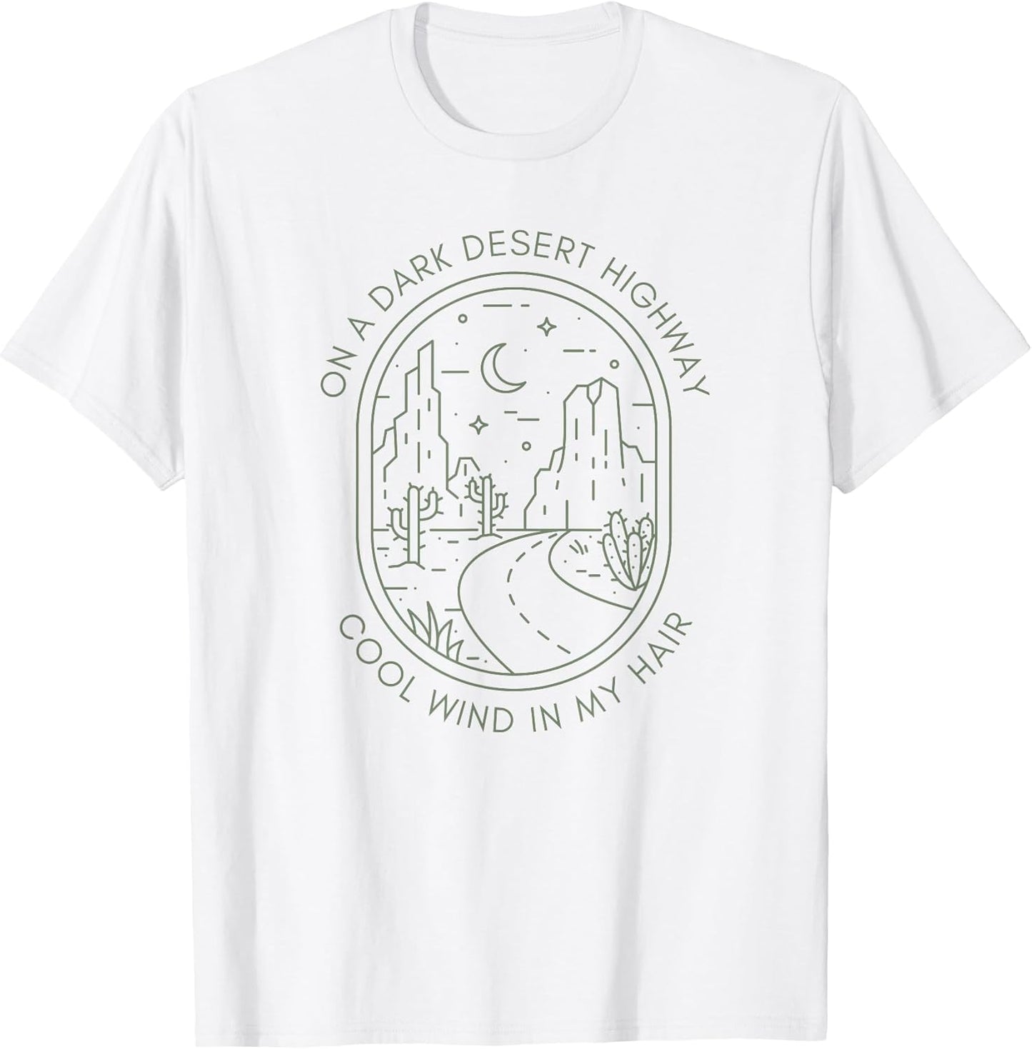Desert Night Highway Road Succulent Cute Nature Minimalist T-Shirt