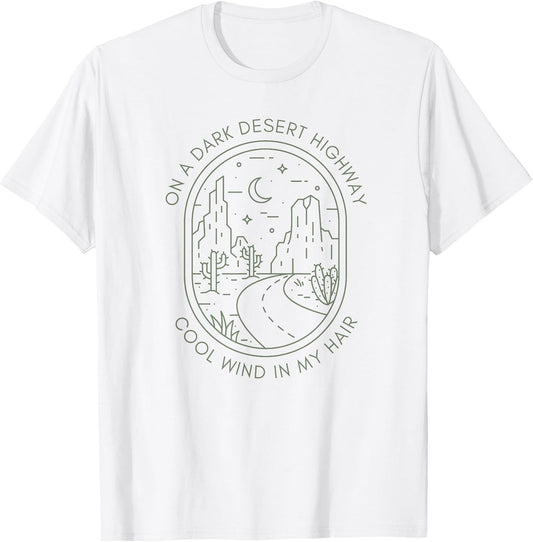 Desert Night Highway Road Succulent Cute Nature Minimalist T-Shirt