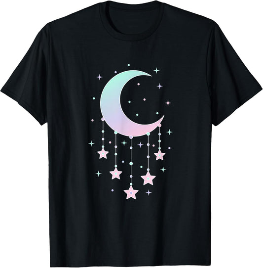 Kawaii Crescent Moon with Hanging Stars Pastel Anime Cute T-Shirt