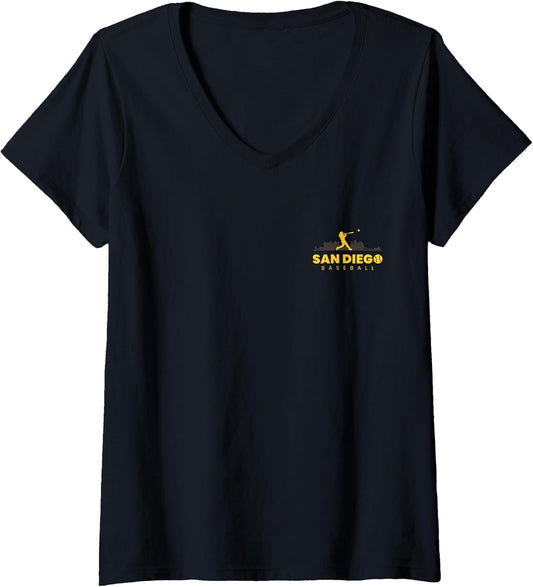 Women's San Diego Baseball Vintage Minimalist Retro Baseball Lover V-Neck T-Shirt