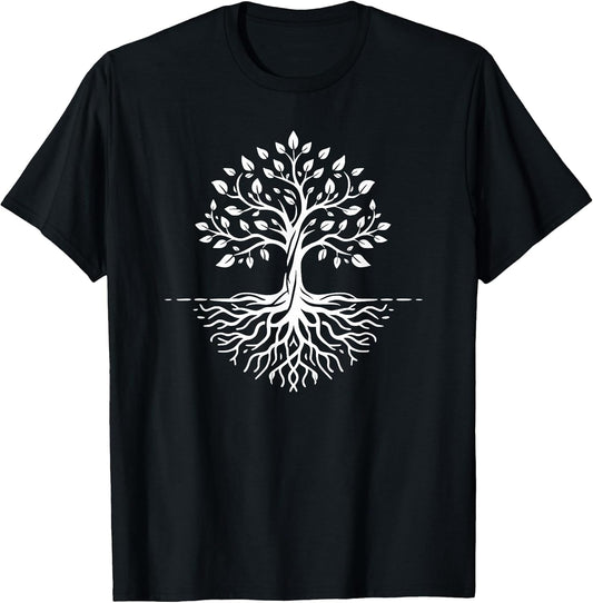Minimalist Tree with Roots T-Shirt, Small, Black