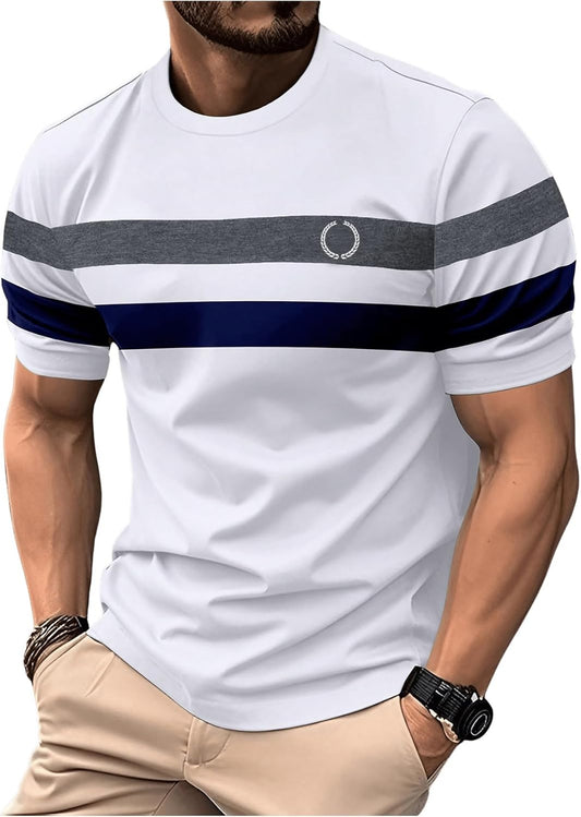 Men's Color Block Short Sleeve Tee Shirts Casual Crewneck T Shirt Trendy Summer Tops
