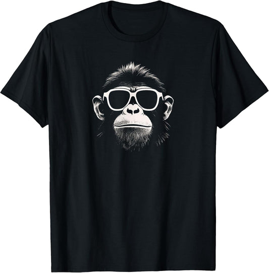 Cool Monkey with White Sunglasses Stencil Grunge Art Ape T-Shirt