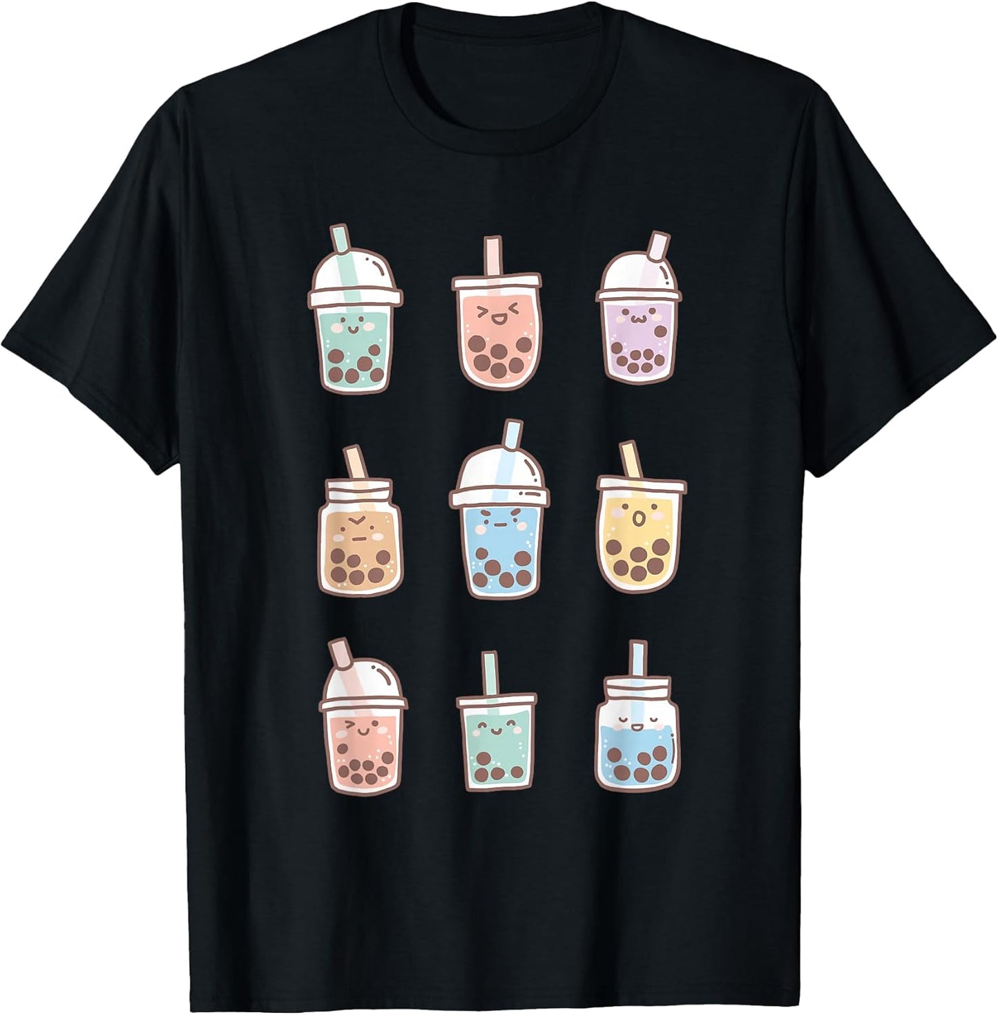 Cute Kawaii Boba Anime Bubble Tea Pastel T-Shirt Small