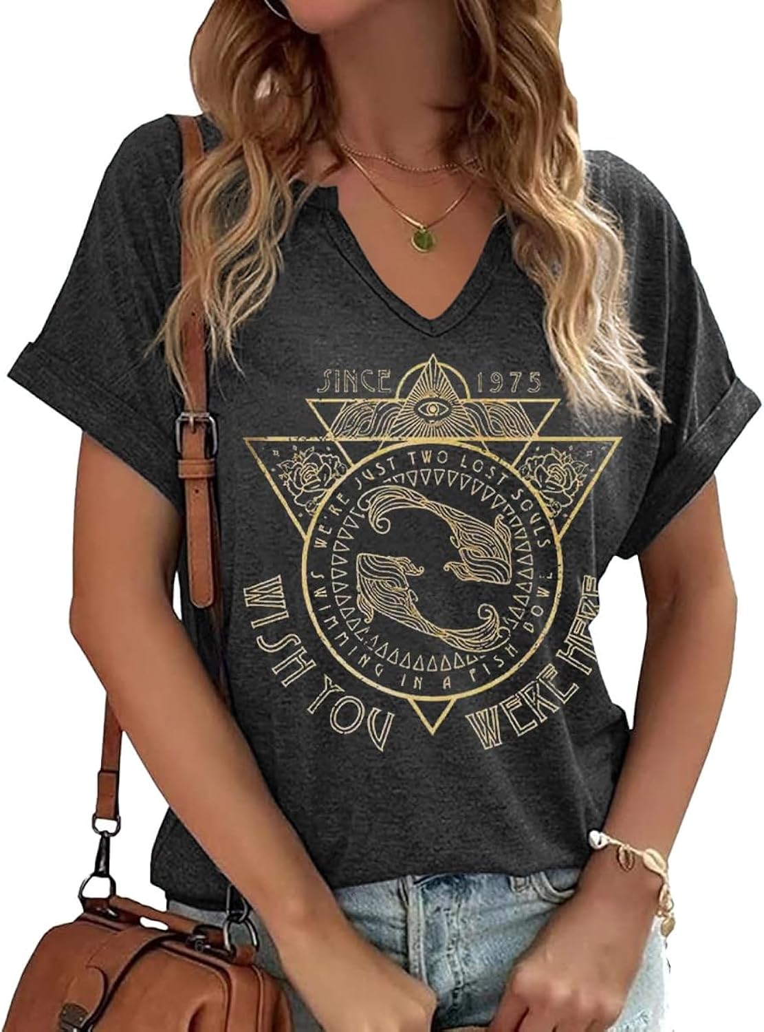 Vintage Rock Band T Shirt for Women Fashion Musical Tees Casual Sexy Notched V-Neck T Shirts Country Music Short Sleeve Tees…