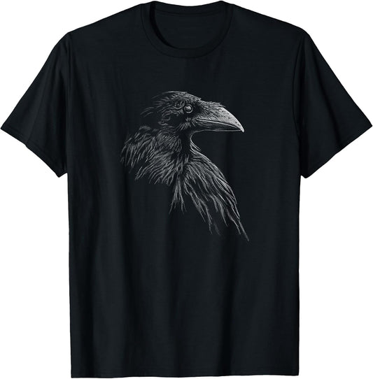 Mystical Black Raven Illustration Goth Viking Crow Artwork T-Shirt