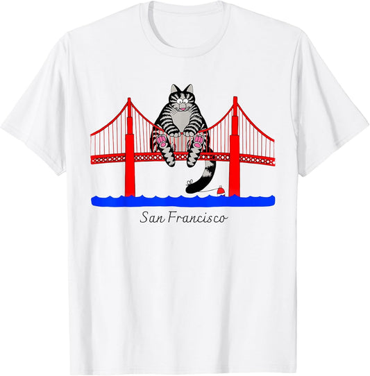 San Francisco Cat Golden Gate Bridge Book Lover Vintage T-Shirt