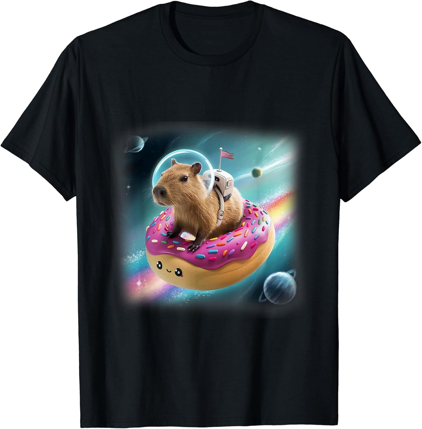 Funny Capybara Cute Animal Riding Donut Galaxy