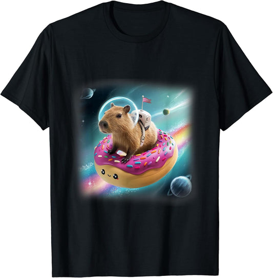 Funny Capybara Cute Animal Riding Donut Galaxy