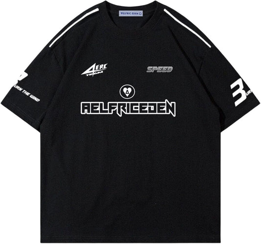 Mens Graphic Tees Vintage Racing Tees Oversized T Shirt Women Contrast Color Summer Tops