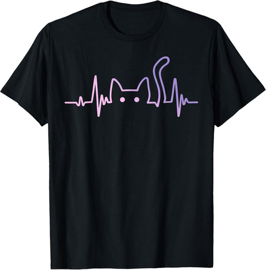 Heartbeat Line Cute Cat Silhouette Cat Lovers Cat Owners T-Shirt