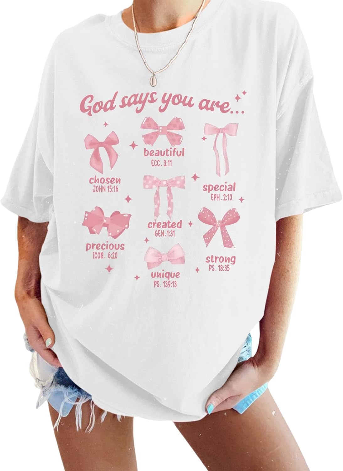 Christian Bow Shirts for Women Oversized God Shirt Bible Verse Jesus Shirts Cute Coquette Graphic Aesthetic Tee Tops