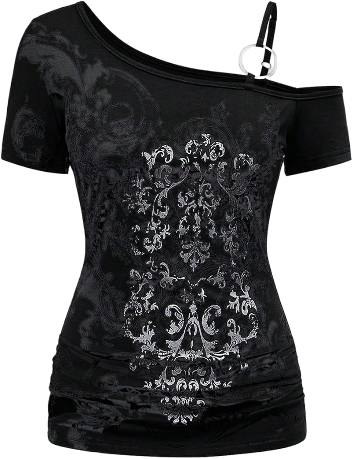 Women's Y2K Gothic Tops Off The Shoulder Graphic Tees Short Sleeve Vintage T Shirt Emo Grunge Alt Clothes