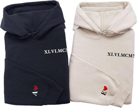 Personalized Roman Numeral Sweatshirt, Custom Matching Hoodies for Couples, Couple's Sweatshirt, Matching Shirts, Anniversary, Engagement, Valentine's Day Gifts for Men and Women