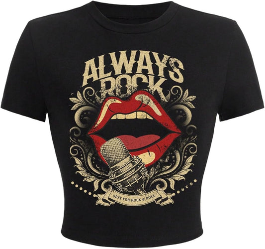 Women's Short Sleeve Crop Tops Y2k Funny Graphic Crew Neck Tees Streetwear T-Shirts