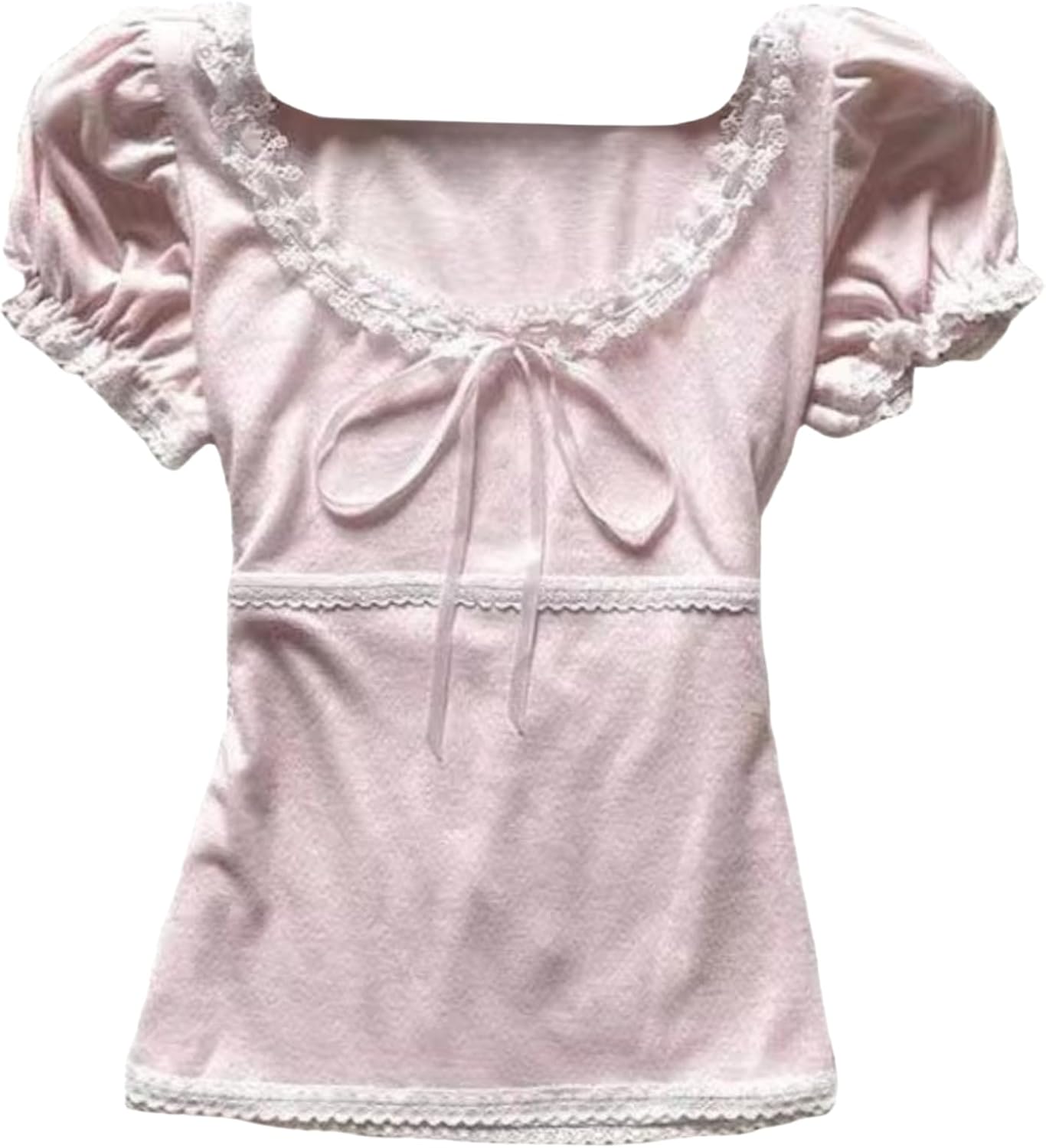 Coquette Cute Lace Trim Top Y2k Baby Tee Summer Short Sleeve V Neck Shirts 2000s Mcbling Vintage Fairy Grunge Top