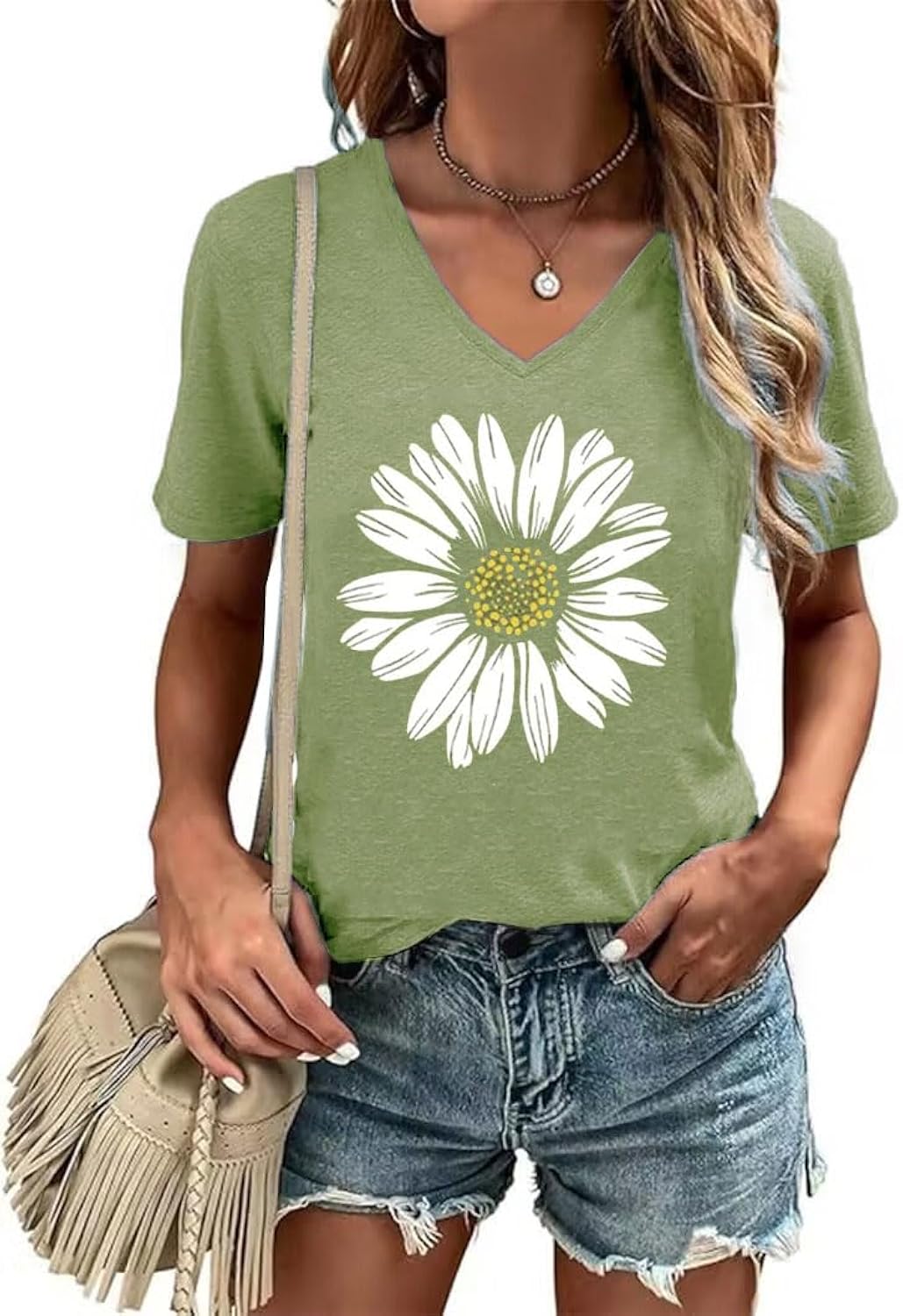 Women's T-Shirt V-Neck Graphic Tees Vintage Boho Flowers Shirt Summer Casual Plant Short Sleeve Tshirt Tops