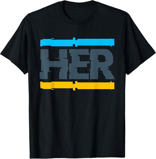 Her Glitch Streetwear Retro Gamma Blue Matching T-Shirt