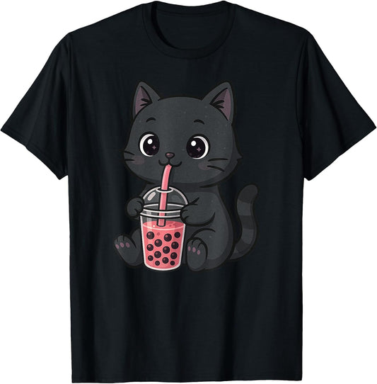Cute Black Cat Kawaii Boba Tea Lover Zoo Boys Girls Kids T-Shirt