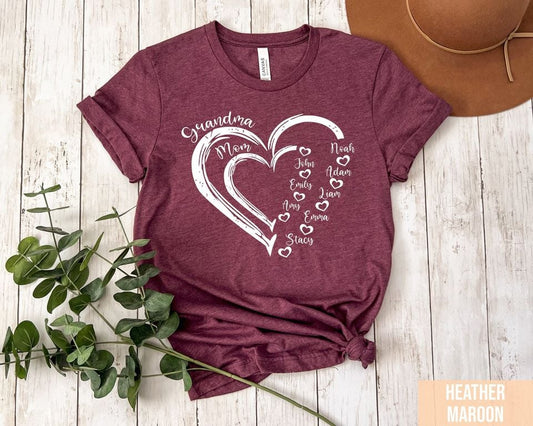 Personalized Grandma Heart T-Shirt