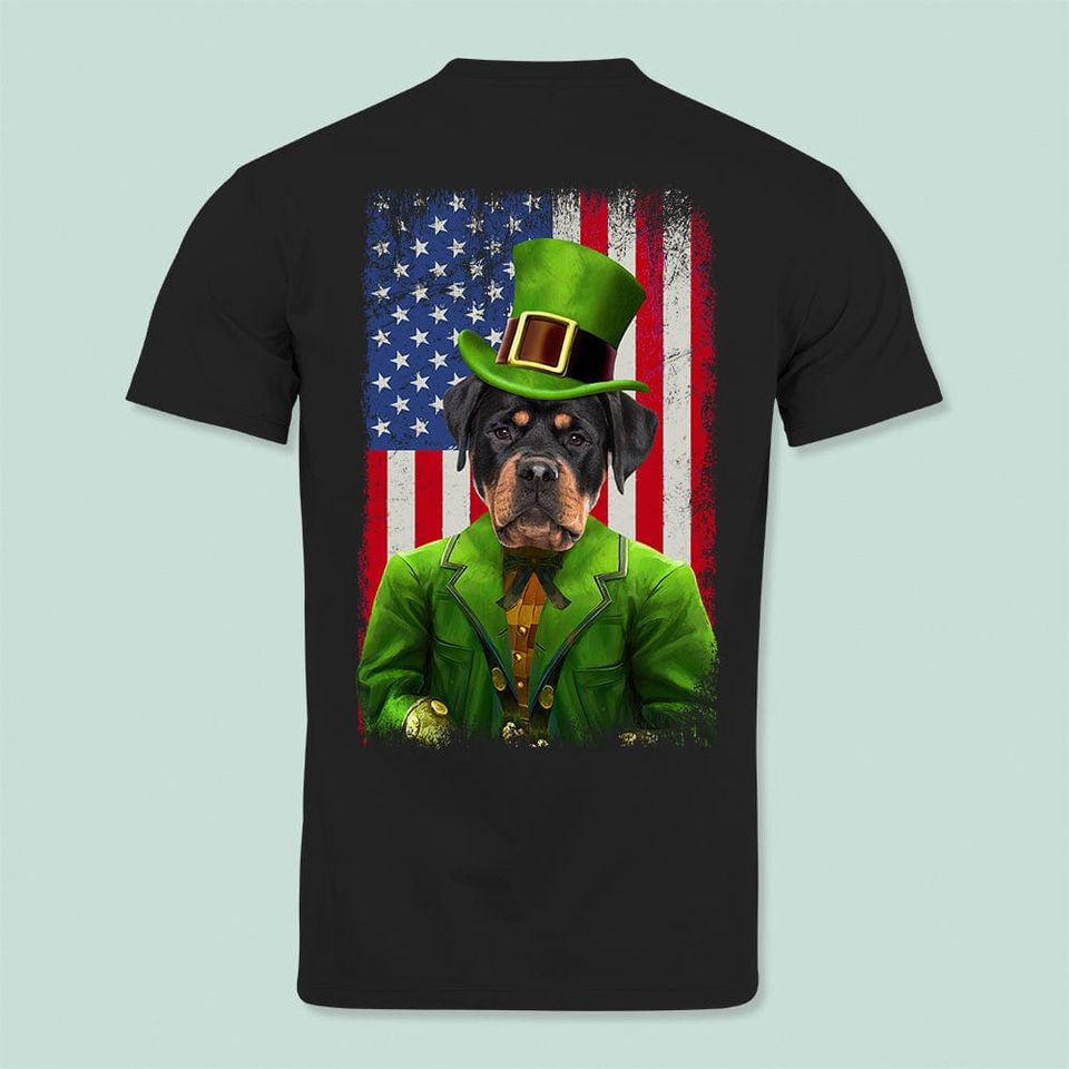 Custom Photo Pattrick's Day With America Flag Dog Personalized T-Shirt