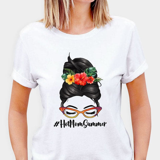 Hashtag Hot Mom Summer Messy Bun, Personalized Summer T-Shirt
