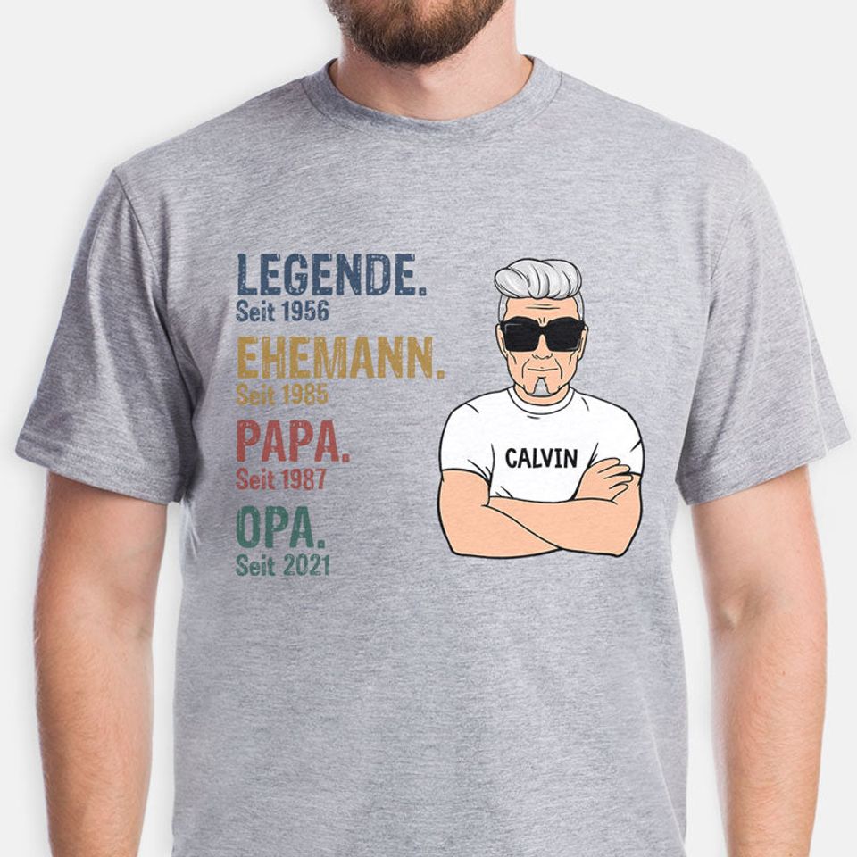 Legende Ehemann Papa Opa, German Deutsch, Personalisiertes T-Shirt