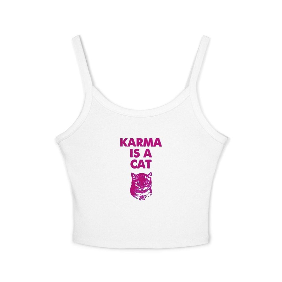 Cat Vintage Tank Top - Karma is a Cat, Karma Song, Women's Spaghetti Strap