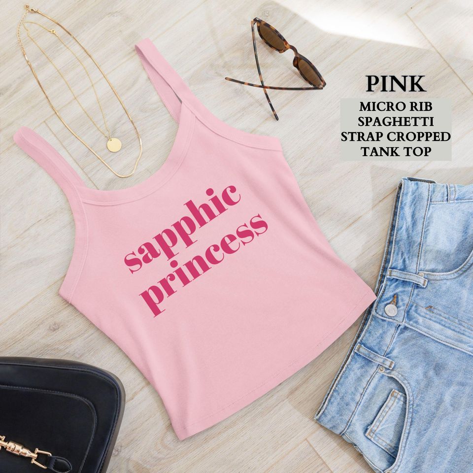 Lesbian Pride Shirt, Funny Sapphic Princess Crop Spaghetti Strap Tank