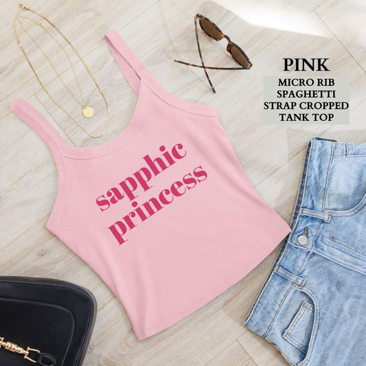 Lesbian Pride Shirt, Funny Sapphic Princess Crop Spaghetti Strap Tank