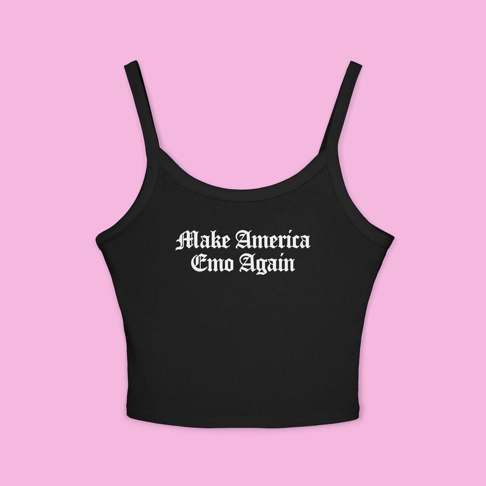 Make America Emo Again Crop Tank Top, Funny Quote Singlet, Gothic Women's Spaghetti Strap T-shirt
