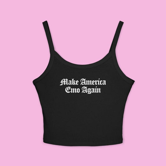 Make America Emo Again Crop Tank Top, Funny Quote Singlet, Gothic Women's Spaghetti Strap T-shirt