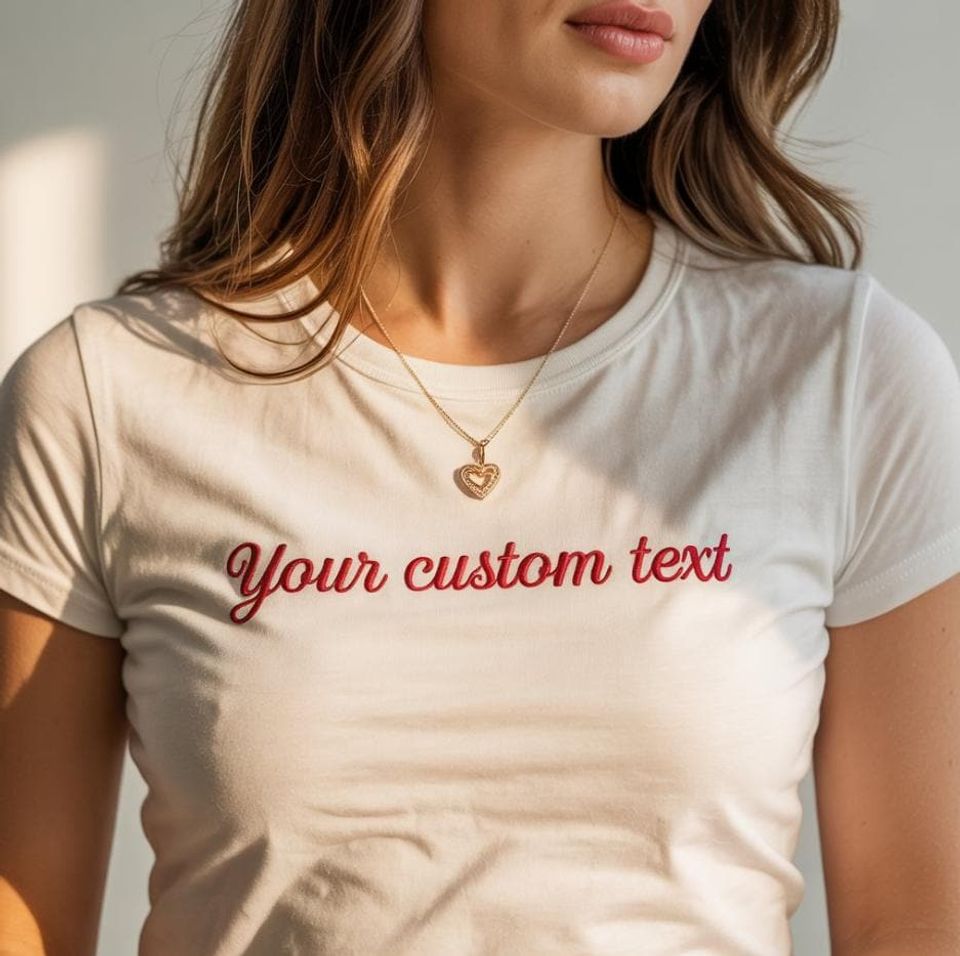 Custom Embroidered Baby Tee, Personalized Y2K Slogan Shirt