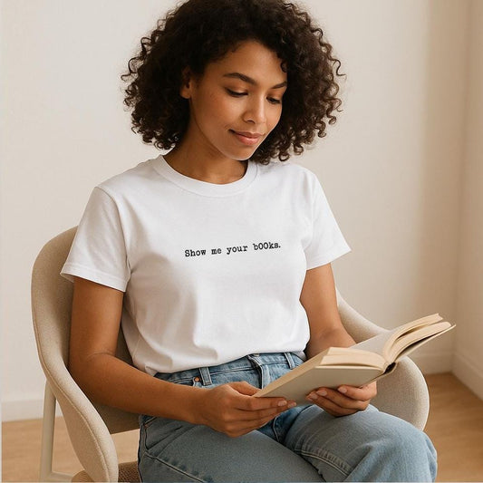 Show me your Books Embroidered Baby Tee, Booktok Gifts for Friend, Book lovers Tee