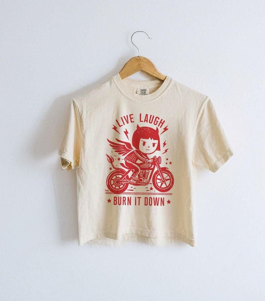 Live, Laugh, Burn It Down Boxy Comfort Colors Tee | Cropped Activist T-Shirt | Women Rage Tshirt