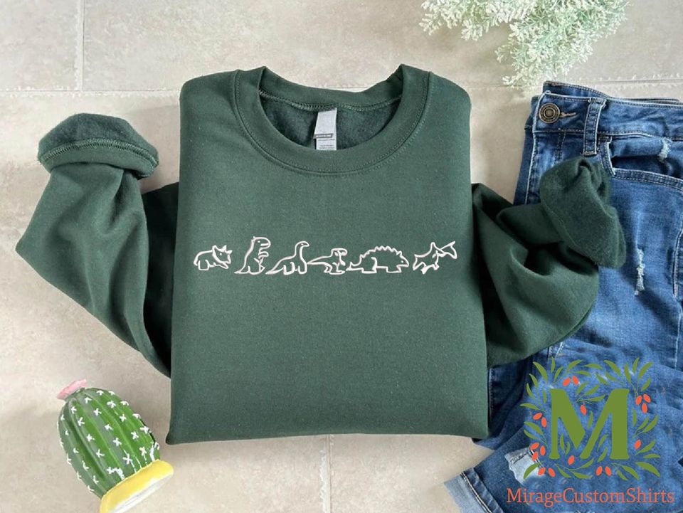 Embroidered Dinosaurs Sweatshirt, Dino Family Crewneck, Dinosaurs Lover Gift, Gift for Geologist, Dino Embroidered Crewneck,Dinosaur Sweater