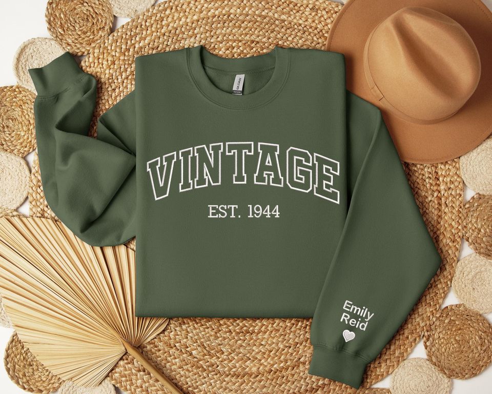 Custom Embroidered Sweatshirt, Varsity Crewneck, College Letters Sweater, Retro Sweatshirt, Name on Sleeves, Personalized Crewneck