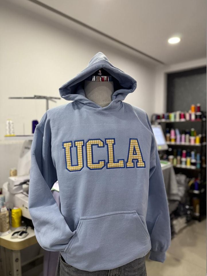 Embroidered Custom College Sweatshirt, Personalized Polka Dot Letter University Merch, Varsity Letter Crewneck, Custom School Gift