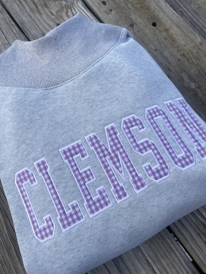 Mock Neck Sweatshirt  Custom Embroidered or Appliqu Crewneck  Gingham or Solid Fabric Options  Personalized Cozy Winter Pullover