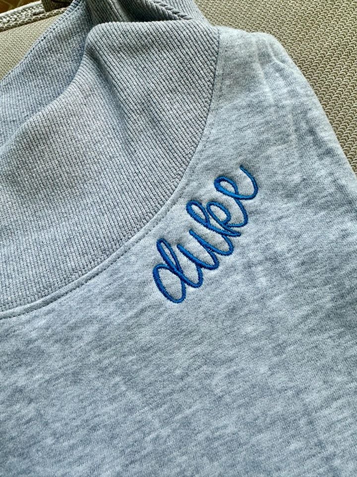 Custom Neckline Embroidered Mock Neck Sweatshirt | Minimal Script Name Collar