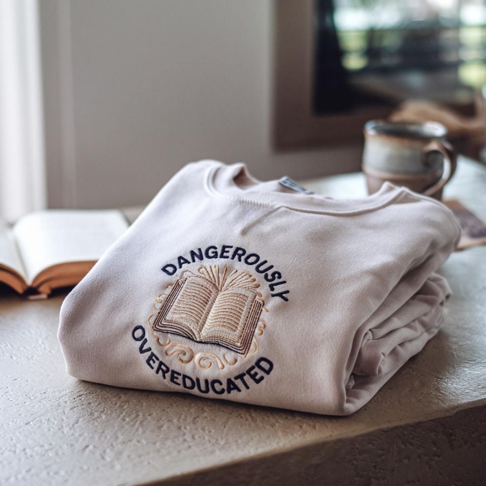 Embroidered Overeducated Sweatshirt, Funny PhD Gift