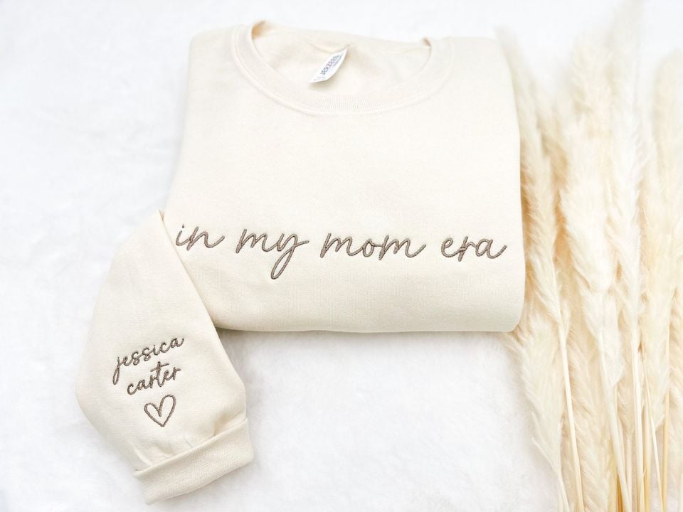 Embroidered 'In My Mom Era' Sweatshirt: Personalized Kids Names, Soft Mama Gift