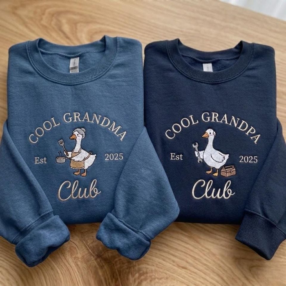 Personalized Grandparents Pullover, Embroidered Silly Goose Pregnancy Announcement Gift, New Grandma Grandpa Matching Couple Shirt