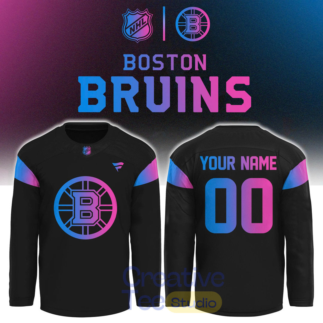 Boston Bruins Cyberpunk Warm-Up 2026 Custom Hockey Jersey