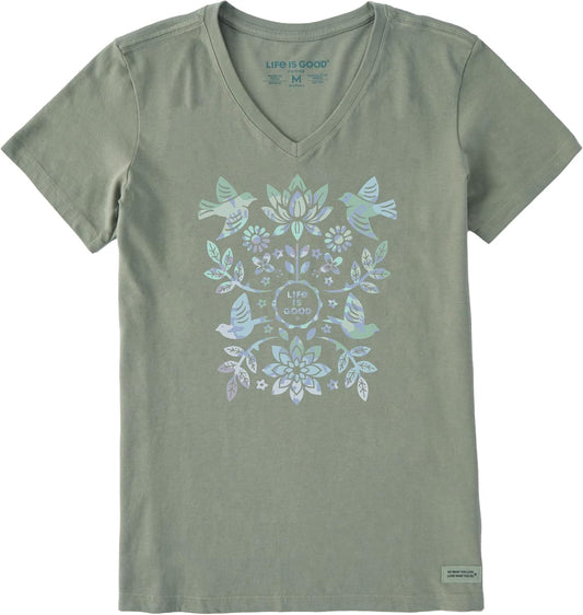 Women's Crusher Tee Shirt, Short Sleeve Cotton Graphic T-Shirts, Folk Art Garden Tie Dye