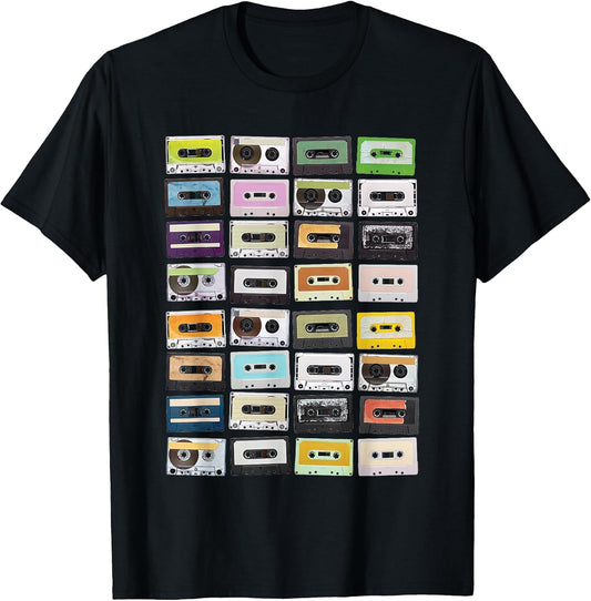 Cassette Tapes Mixtapes 1980s Radio Music Graphic Print T-Shirt Small
