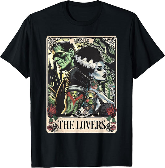 The Monster Frankenstein and Bride The Lovers Tarot Card T-Shirt