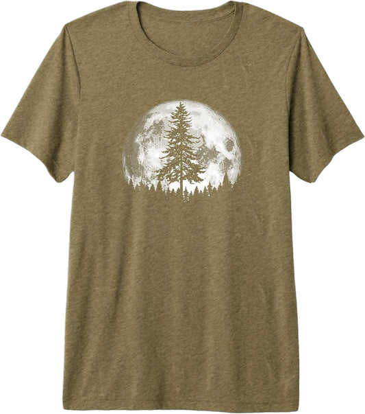 Retro Full Moon & Minimalist Pine Tree Vintage Graphic Premium Tri-blend T-Shirt